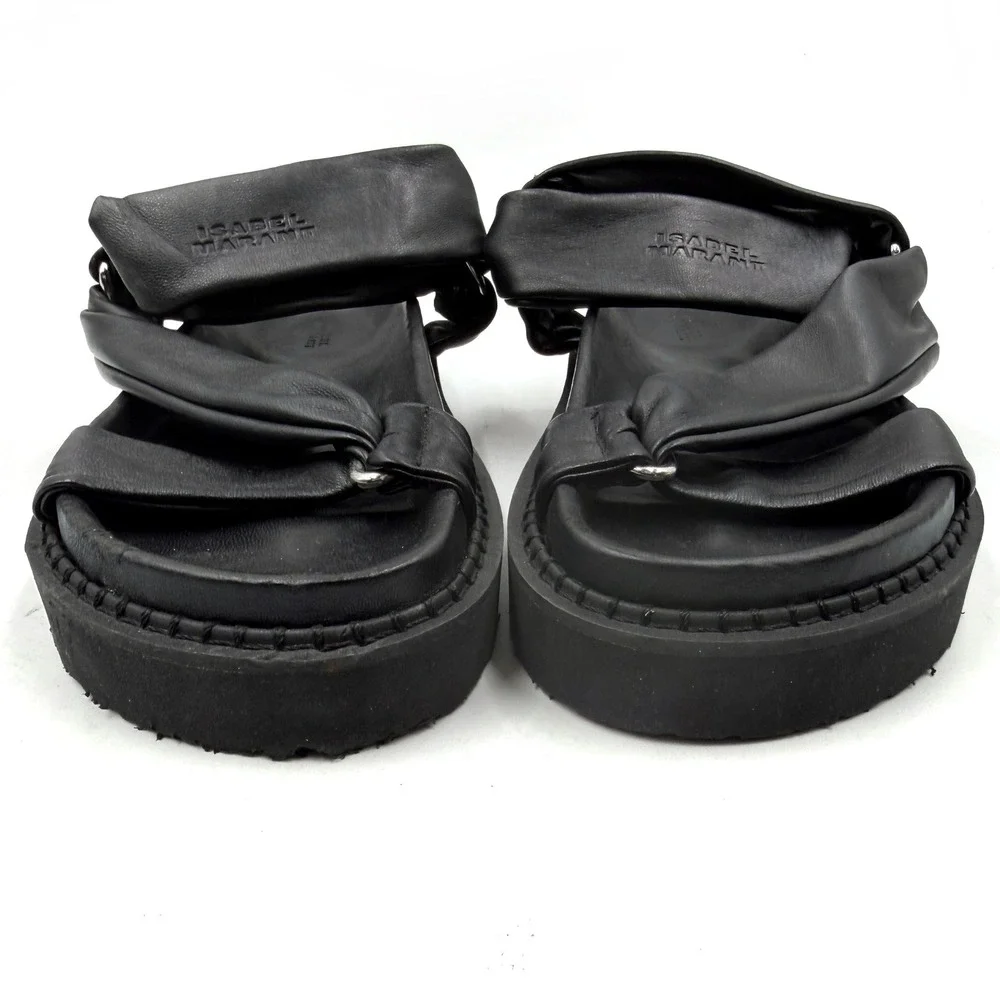 Isabel Marant Naori Flatform Sandals Black Leather Strappy Women Sz 38 / 7.5 - Picture 6 of 11